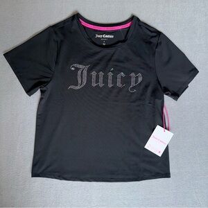 New Juicy Couture Sport Black Tee with Rhinestone logo Pink Accents size Medium